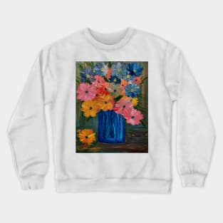A beautiful bouquet of mixed flowers in a glass and gold vase Crewneck Sweatshirt